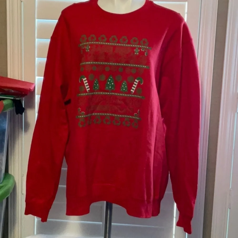 Port and Company Red Sweater with Green Holiday Design